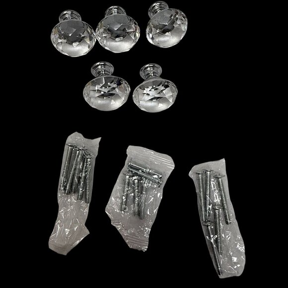 5 Crystal Diamond Drawer Knobs Door Pulls Retro Screws Furniture Flips Glam - Picture 2 of 8